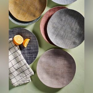 New Anthropologie Melamine Linen Look Dessert Plates, Set of 4. Color: BEIGE